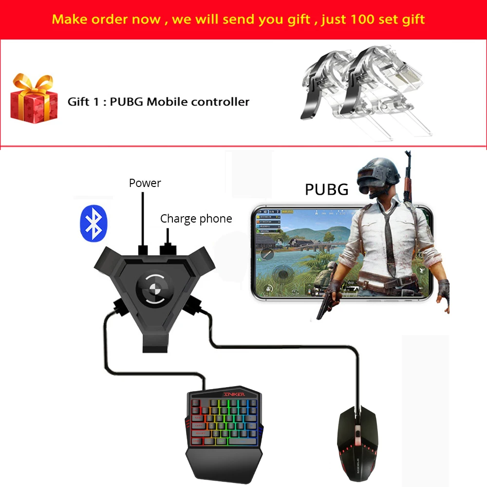  Kuulee PUBG Mobile Gamepad Controller Gaming Keyboard Mouse Converter For Android ios Phone IPAD Bl