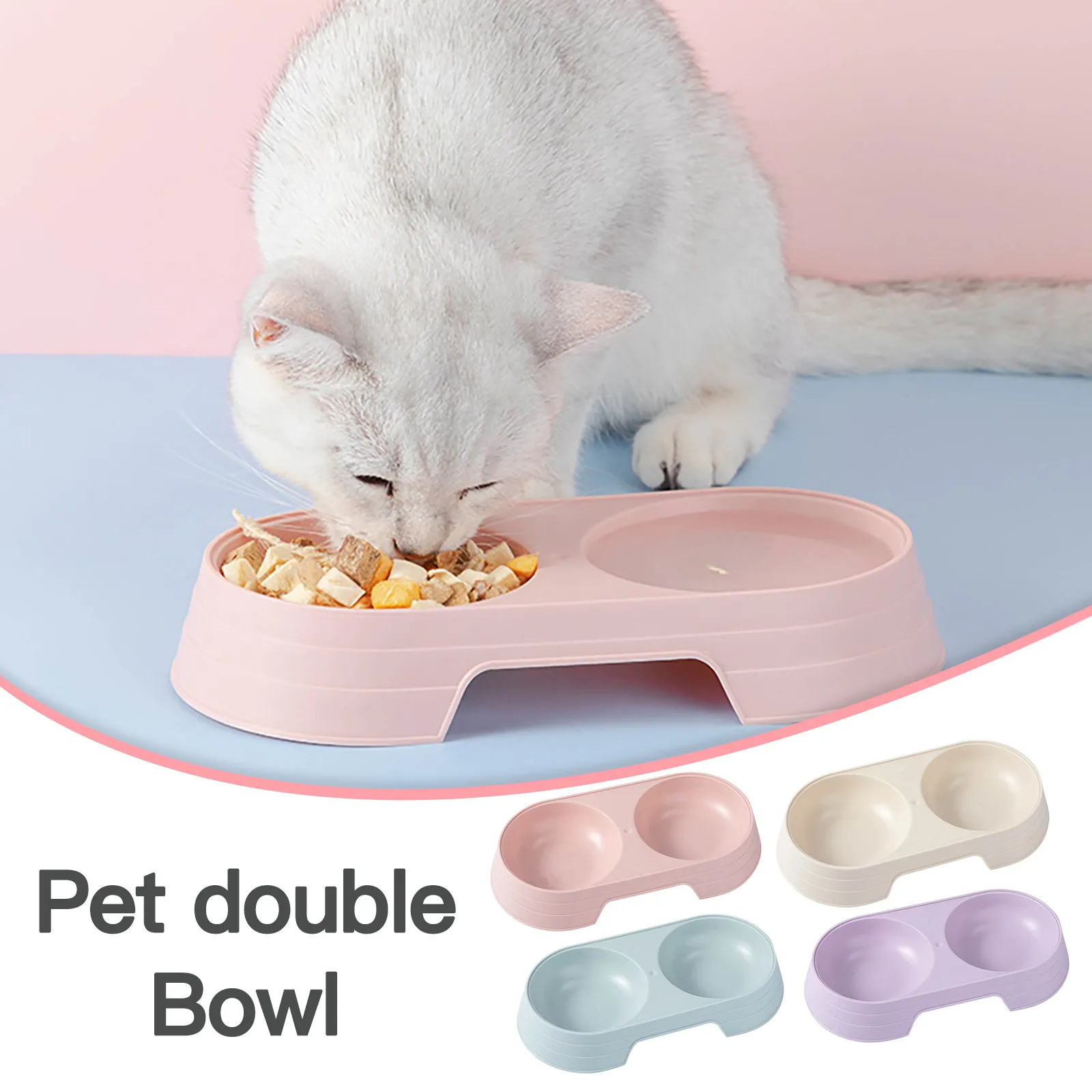 Cuenco doble de plástico para mascotas alimentador de agua potable para gatos y cachorros, accesorios de alimentación para perros pequeños # J20