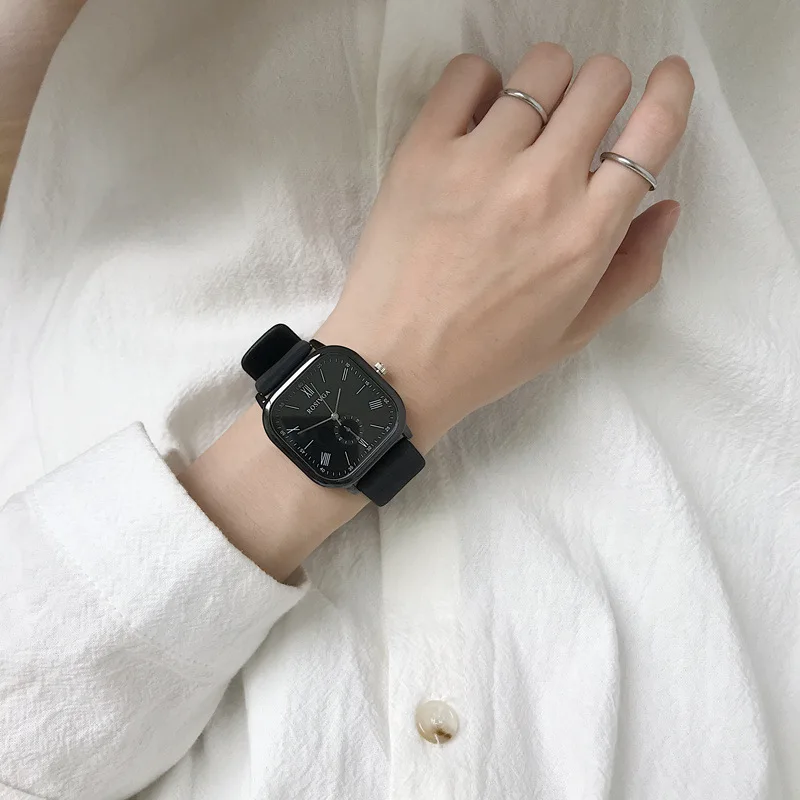 Простые квадратные черные часы женские модные повседневные кожаные наручные 2021