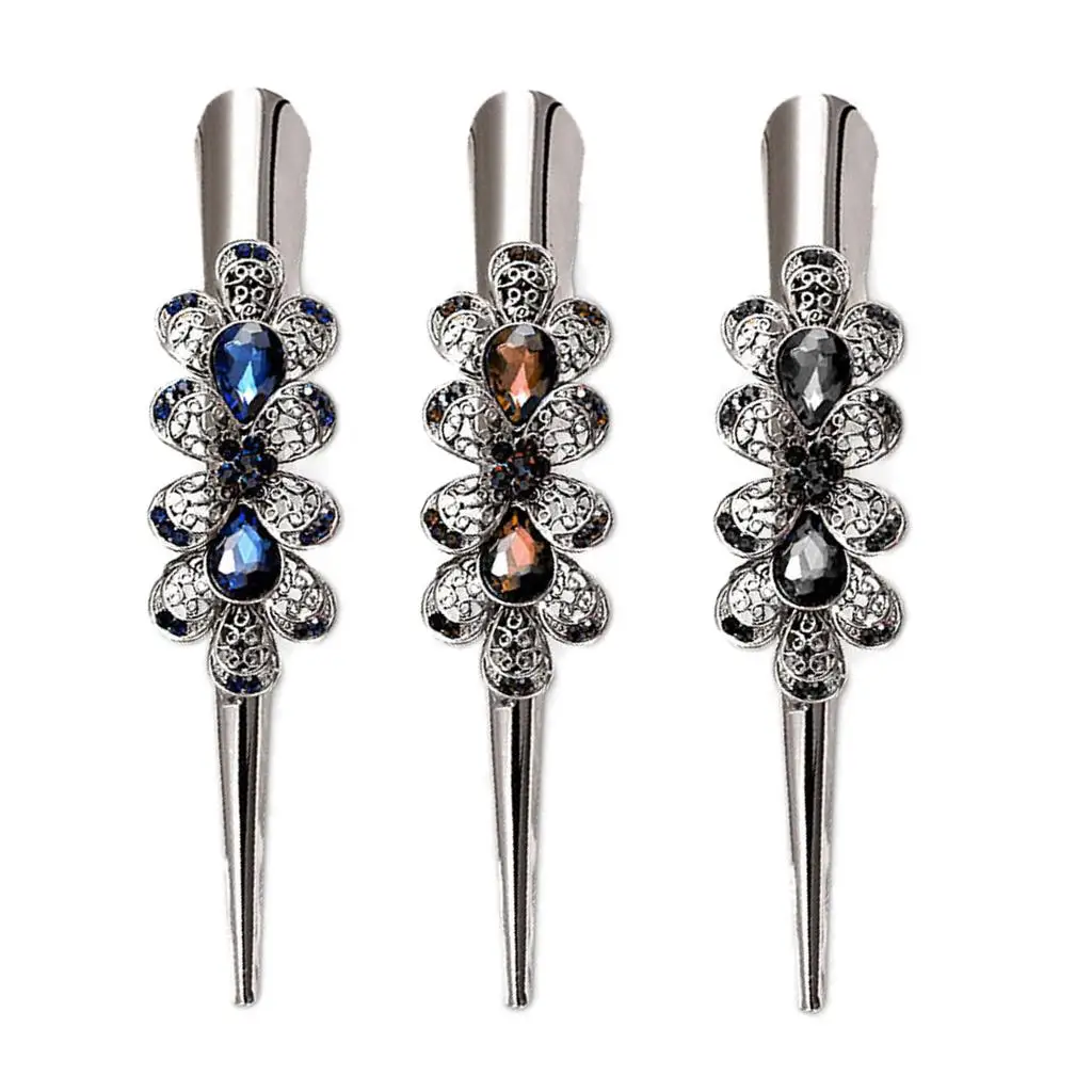 Exquisite Retro Rhinestone Alligator Hair Clips Crystal Flowers Duckbill Hair Pins Hair Jewelry Accessories