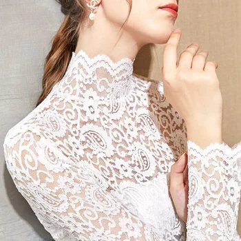 

Women Blouse O-Neck Hollow Out Floral Lace Long Sleeve Tops Casual Womens Tops And Blouses Women Cloth blusa feminina