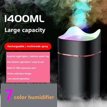 

Ultrasonic Humidifier 1400ML Large Capacity USB Seven Color LED Night Light Bass Diffusers Home Aromatherapy
