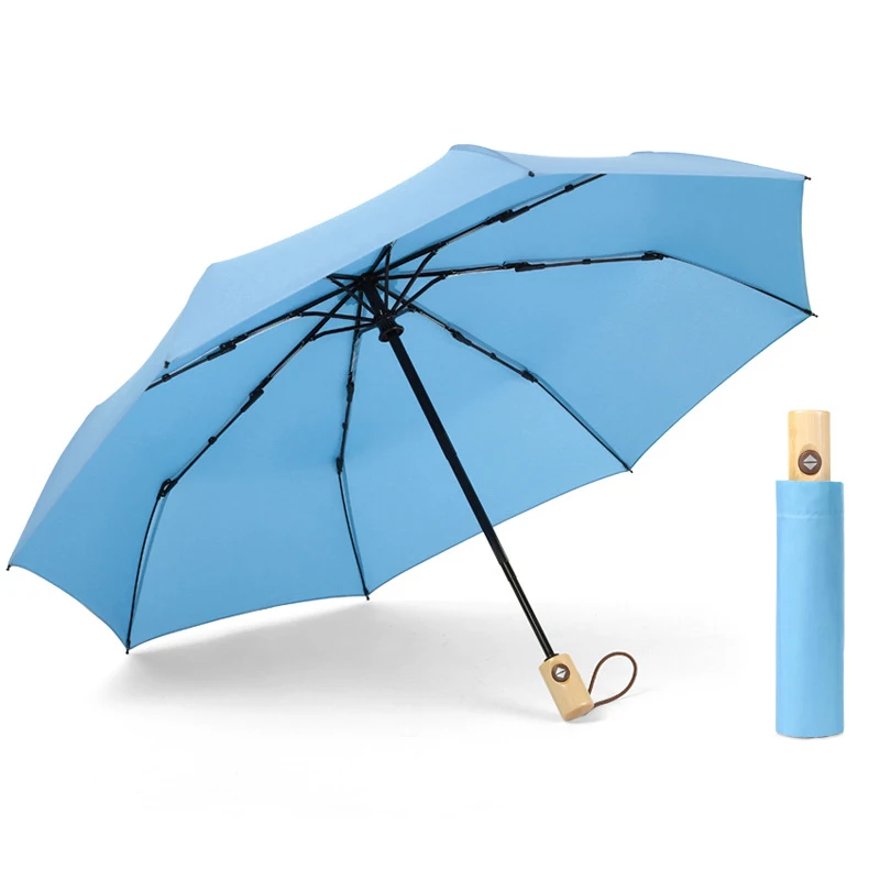 Складной автоматический мужской мини Ветрозащитный Зонт от дождя женские большие дорожные Прозрачные Зонтики с деревянной ручкой 8 костей чистый цвет - Цвет: Синий