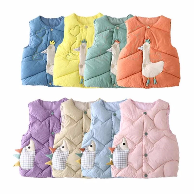 

Children's Down Cotton Cartoon Vest for Baby Girls and Boys Cute Warm Waistcoat Autumn Winter Kids Clothes