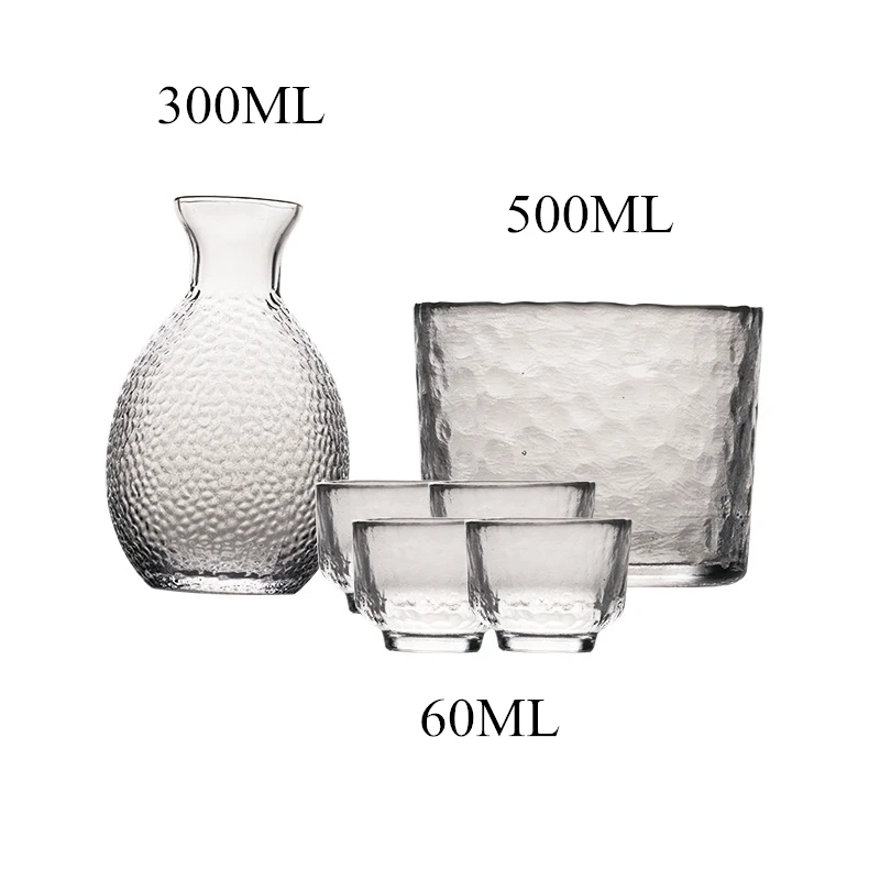 Japanese Style Glass Wine Set Sake Pot Ice Wine Warmer Ware Creative Hammer Grain Gold Edge Heat Resistant Yellow Pot