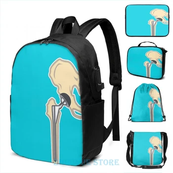 

Funny Graphic print Hip Joint replacement USB Charge Backpack men School bags Women bag Travel laptop bag