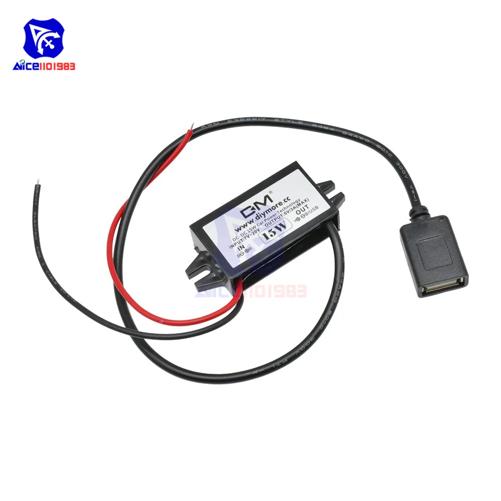 Diymore DC-DC DC 12 В до 5 В 3A 15 Вт понижающий преобразователь модуль Женский usb type-A Женский конвертер для автомобиля