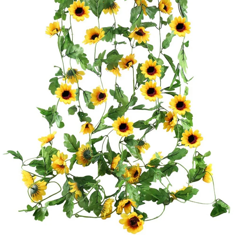 

4Pcs 2.6M Sunflower Artificial Garland Plant Artificial Suspended Fake Silk Vine Flower Outdoor Indoor Hanging for Wedding Party