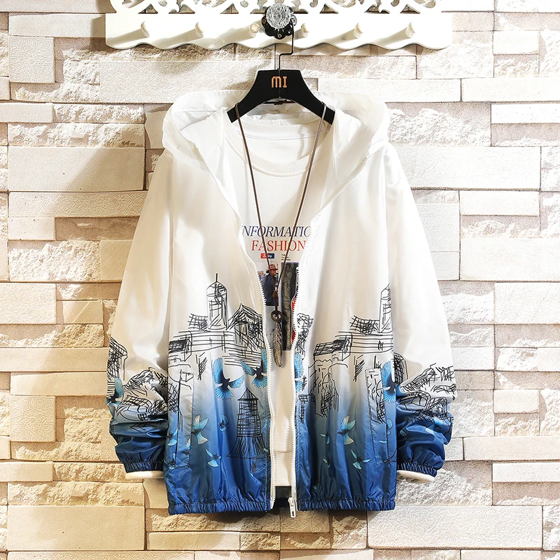 Women's Hooded Jackets 2025 Summer Causal Thin Print Windbreaker