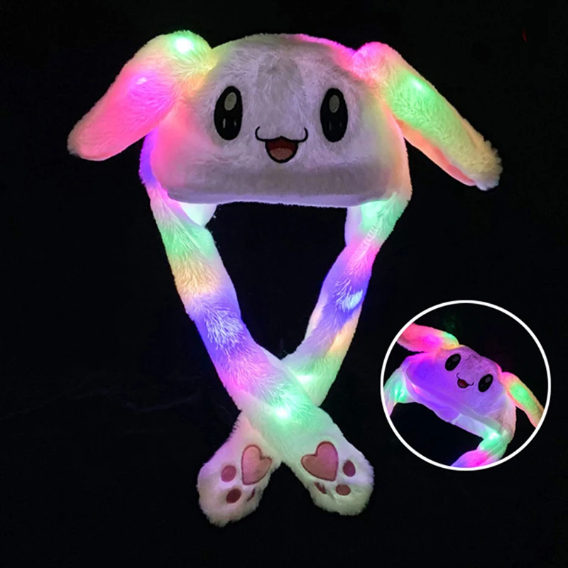 

2019 hot Funny Hat Women Men Kids Lighting Hat Cute Rabbit Ears Plush Ears Can Move Cap Children Shine Winter Warm Party Hat