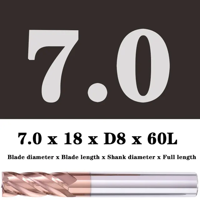 Milling Cutter Alloy Coating Tungsten Steel Tool Maching Hrc55 Endmill Milling Cutter Kit Milling Machine Tools cnc Router Bits 7.0x18XD8X60L