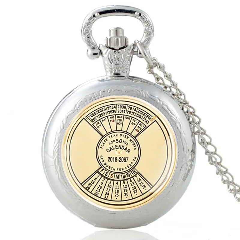 

50 Years Super Perpetual Silver Vintage Quartz Pocket Watch Men Women Unique Glass Dome Pendant Necklace Hours Clock Gifts