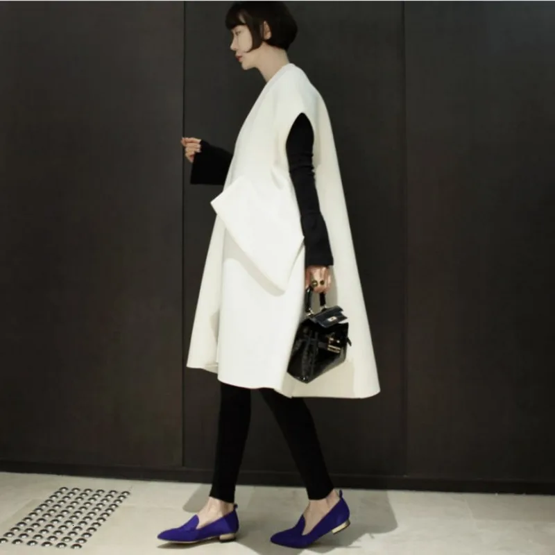 DEAT/белый кардиган-безрукавка с v-образным вырезом, свободный женский шерстяной жилет, Повседневная мода, осенне-зимняя куртка, TV795