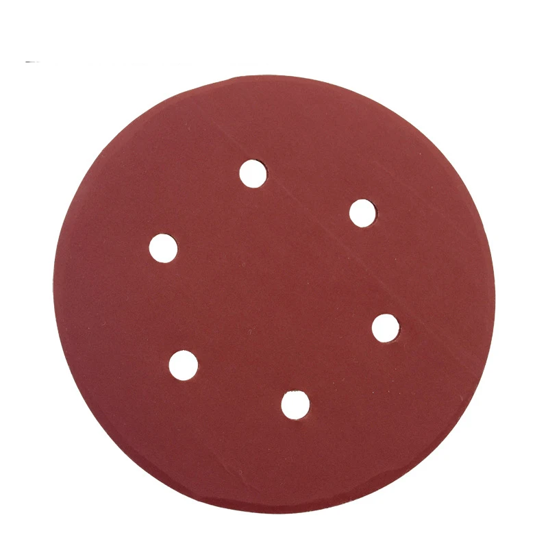 10PC Round Dry Sanding Paper " 6 Hole Car Scratch Putty Polishing Paint Polishing Wall Flocking Red Sand 150 Mmm High Quality