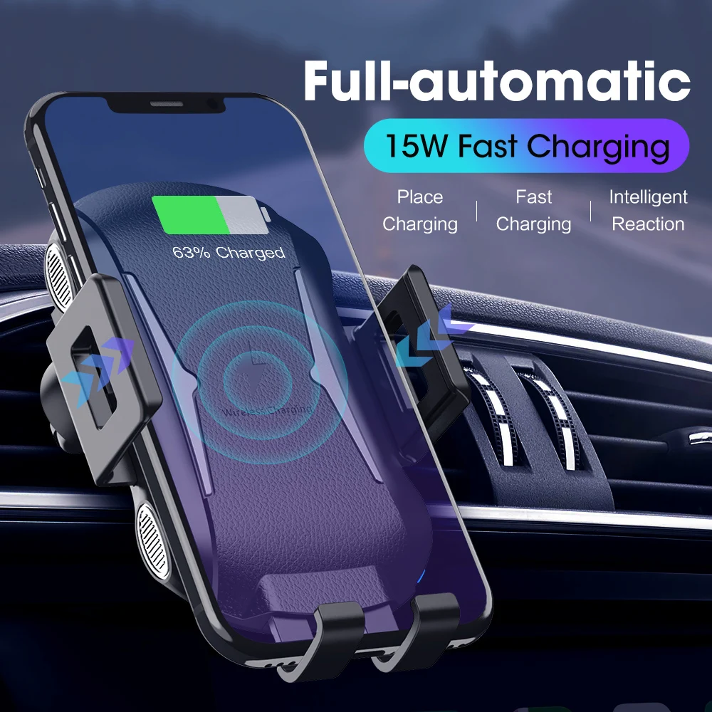 

15W Wireless Car Charger Automatic Clamping Fast Charging Phone Holder Mount in Car for iPhone 11 Huawei Samsung Smart Phone