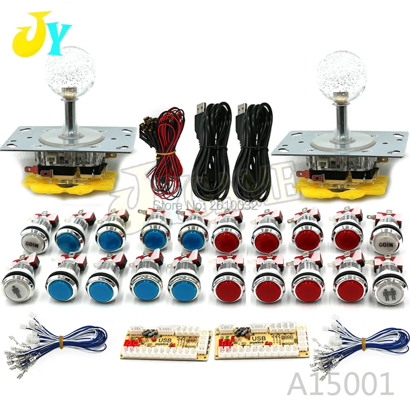 Аркады MAME DIY наборы 2 плеера набор USB для кодировщик для ПК аркадный джойстик 5 в освещенные хромированные кнопки 1P 2 P пуговица-Монетка - Цвет: blue red buttons