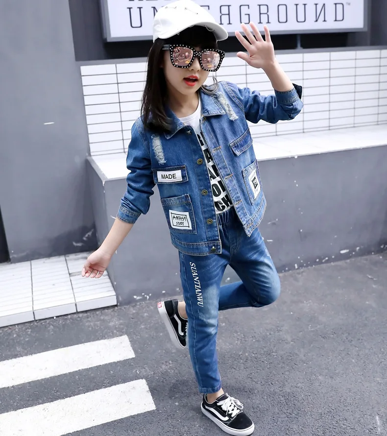 Autumn Kids Girls Clothes Set Korean Boys Clothing Sets Spring Denim Jacket For Girls Children Clothes Sets Kids Fashion