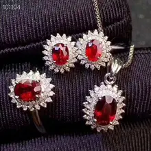 MeiBaPJ бирманский обожженный рубиновый драгоценный камень хорошие Свадебные украшения наборы 925 серебряные серьги кольцо подвеска ожерелье комплект из трех предметов