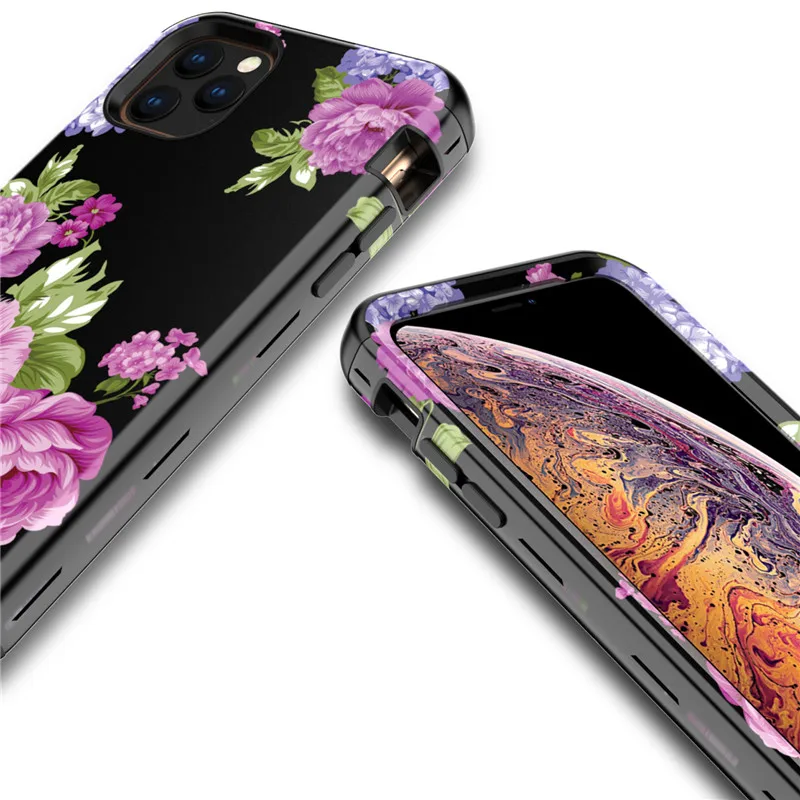 Защитный чехол для iPhone11Pro max 6,5 с мраморным цветком из полиуретана и кремния на 360 градусов, ударостойкая гибридная Броня