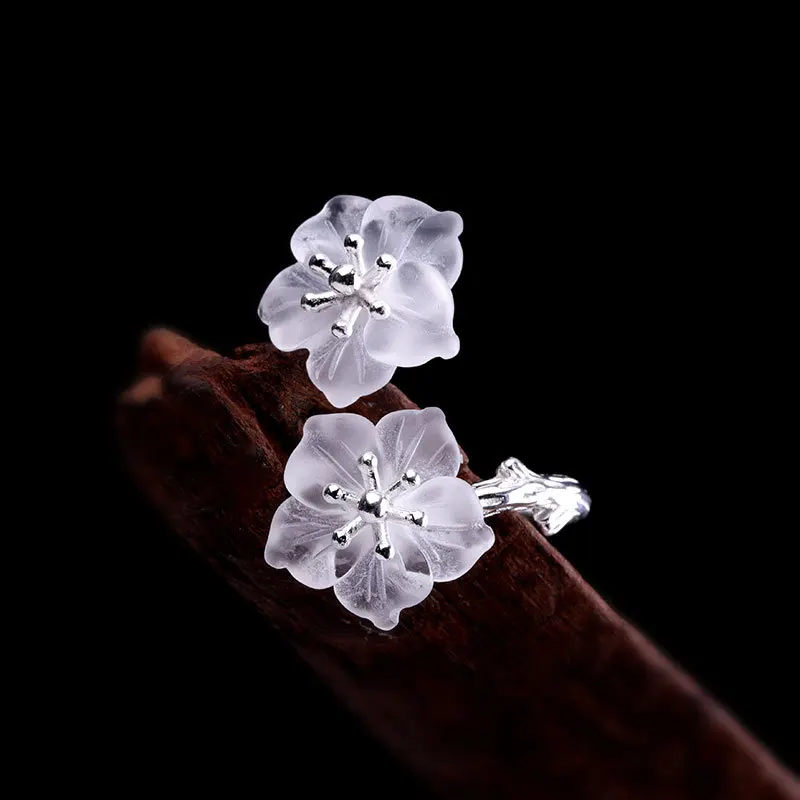 

Character yin pin Fashion Small Fresh Hand Jewelry S925 Fine Silver Adjustable Design Mountain Lotus Crystal Ring