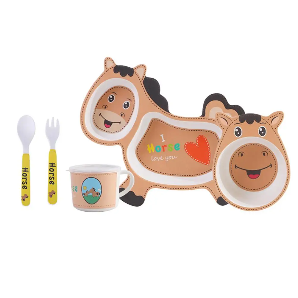 037 pony Studyset мультфильм бамбуковое волокно детская тарелка чаша ложка Вилка Набор посуды для детей - Цвет: 037 pony