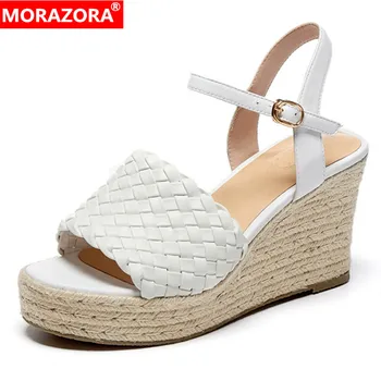 

MORAZORA 2020 top quality genuine leather sandals women casual shoes buckle fashion summer wedges platform sandals ladies