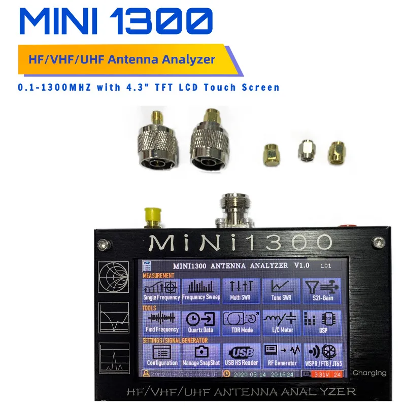 Mini1300 4.3 inch LCD Touch Screen 0.1-1300MHz HF/VHF/UHF ANT SWR Antenna Analyzer Meter Tester