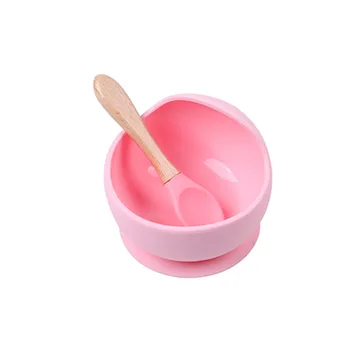 

2 Pcs Baby Silicone Anti-drop Complementary Healthy Food Grade Child's Tableware Circularity Food Spoon Bowl Set