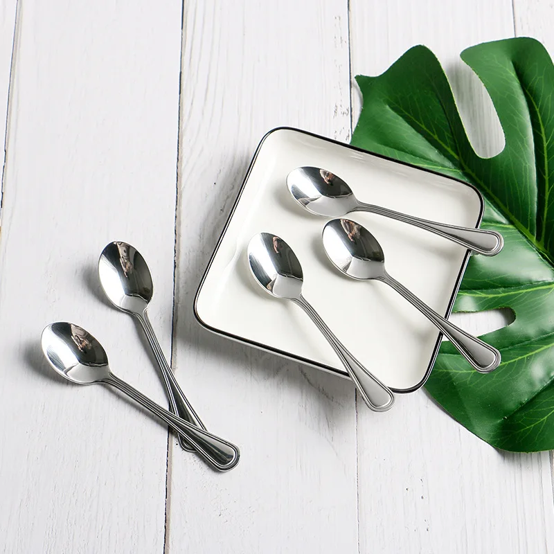 Creative Teaspoon Stainless Steel Dessert Coffee Spoon Western Small Ice Cream Scoop Silver Tableware set 4/6/8/10pcs 4.3" 11cm | Дом и
