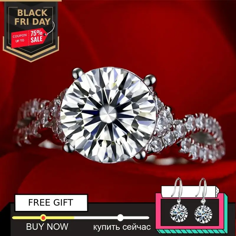 

10mm Round Cut S925 Fine Jewelry sterling silver ring Lab-created diamond Carat 4Cs wedding proposal dream