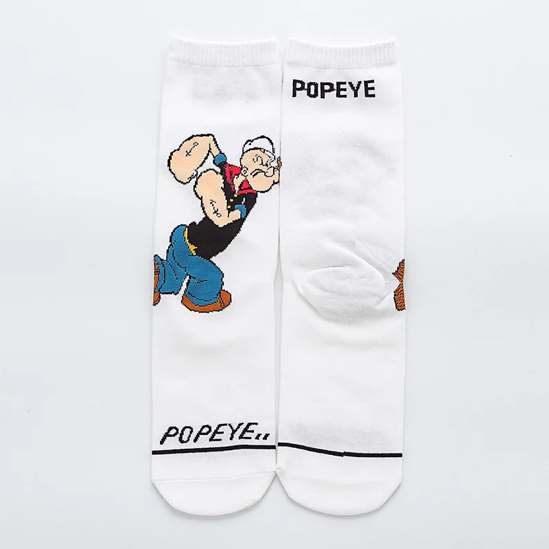 Новые забавные Женские носочки, Мужские Короткие Носки с рисунком Popeye, модные милые женские носки с героями мультфильмов - Цвет: Белый