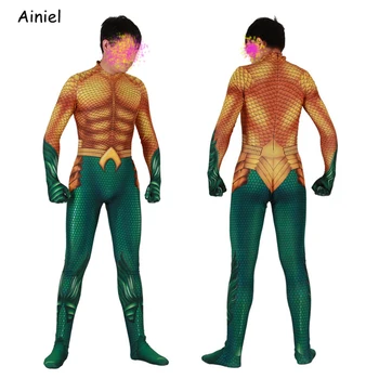 

Aquaman Costume Arthur Curry Golden Cosplay 3D Print Zentai Bodysuit Suit Super Heroes Jumpsuit Halloween Costume for Kids Adult