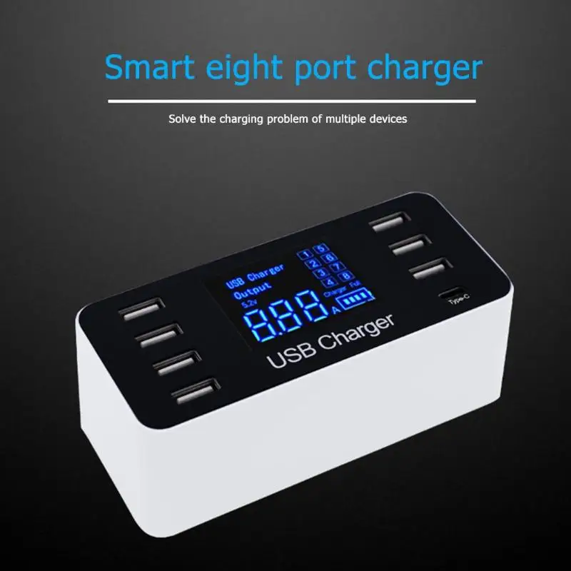 USB адаптер с 8 портами ЖК-дисплей 7 PD зарядных концентраторов сплиттер кабелем