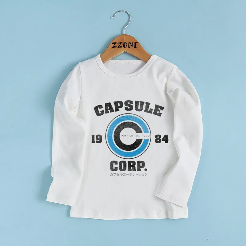 Dragon Ball Z чехол Capsule Corp. Забавная детская футболка с принтом логотипа повседневная одежда для малышей футболка с длинными рукавами для мальчиков и девочек LKP5215