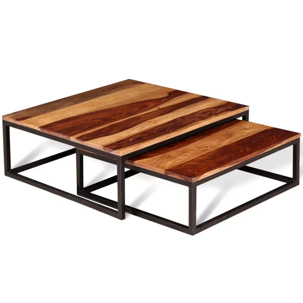 

Two Piece Nesting Coffee Table Set Solid Sheesham Wood Simple Design Handmade Side Tables Retro-style Nesting Coffee Table Desks