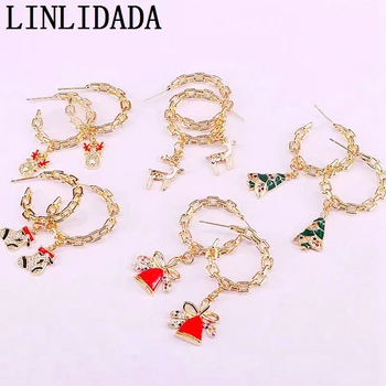 

5Pair Drop Oil Christmas Enamel Charms Earrings, Christmas Series Gold color Pendants Earring