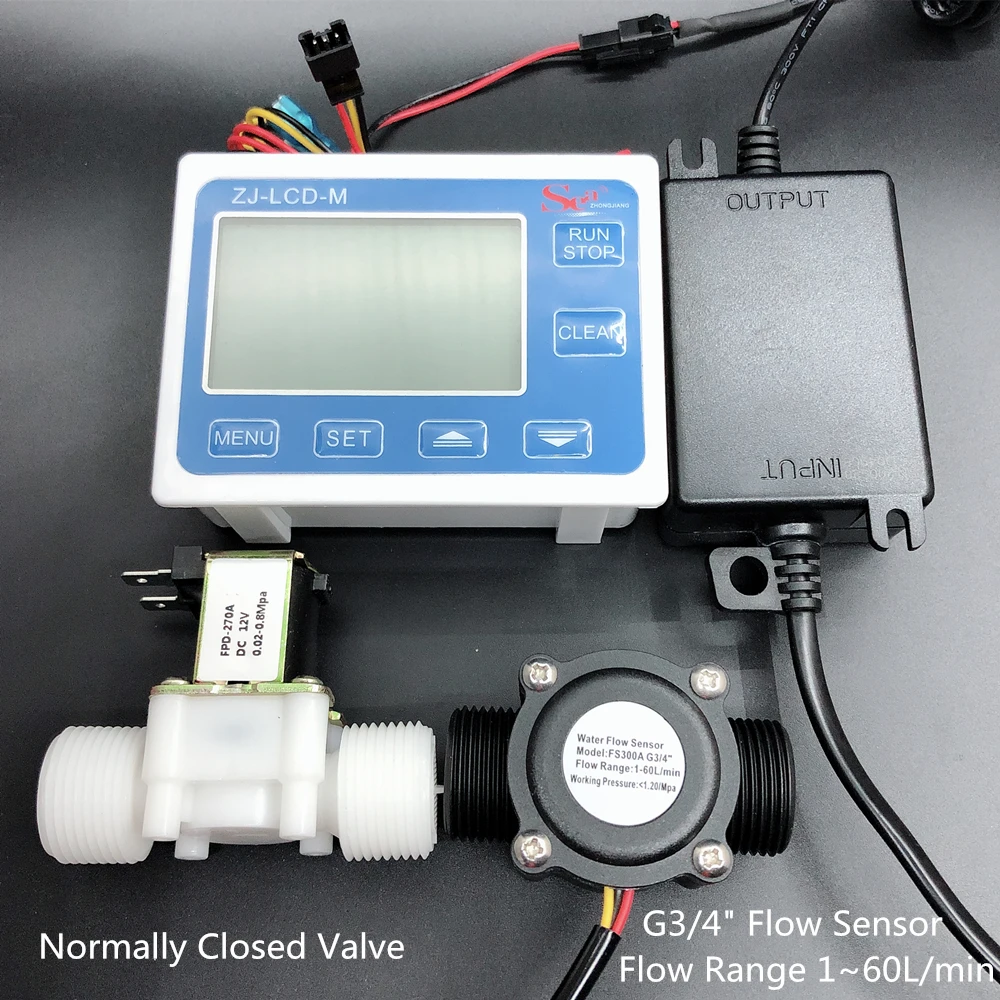 Flow meter controller with sensor flow meter water flow meter turbine flow meter digital turbine flow meter ZJ-LCD-M Flow Meter Controller with 3/4" valve + Turbine Flow sensor 3/4" for measurement total flow quantitative flow output