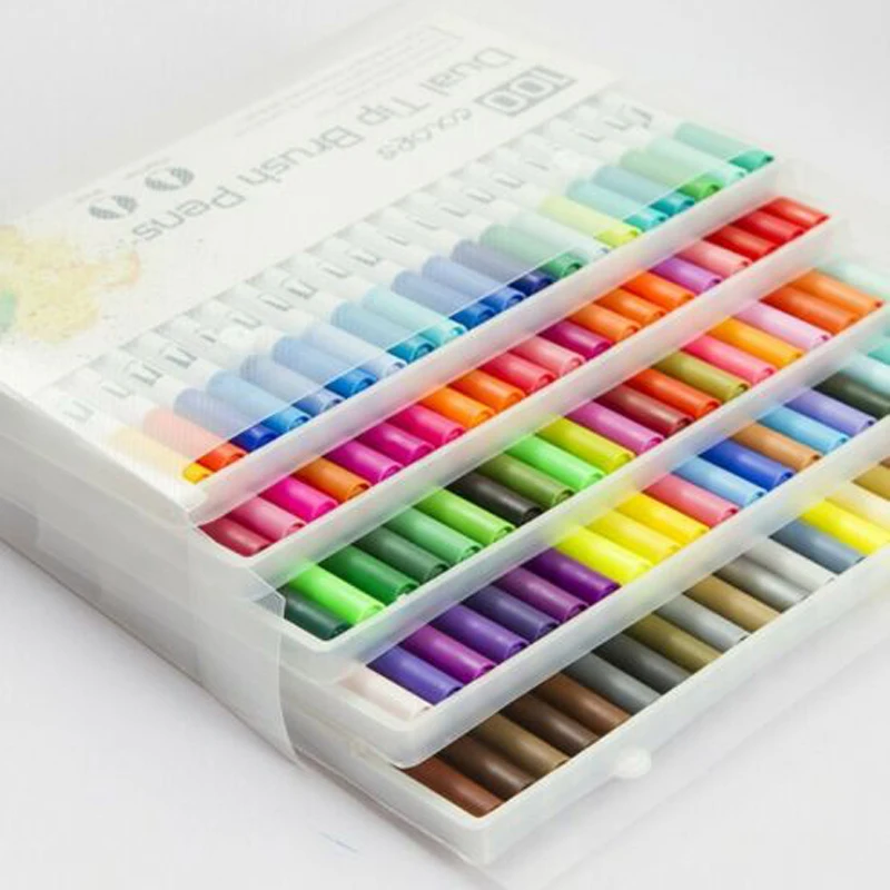 100 Color Dual Tip Brush Marker Pens Graffiti Coloring Art Drawing Markers Pen Dual Tip Watercolor