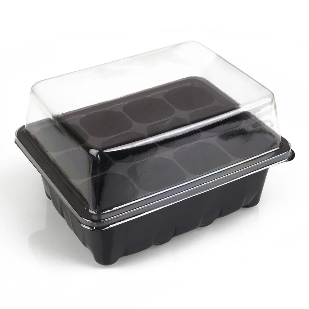 

12 Holes Black Seedling Flats Container Breeding Plant Box Seedling Tray