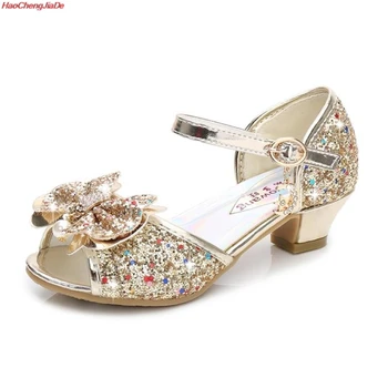 

Girls Wedding Shoes Glitter New Brand High Heels Children Elsa Princess Sandals Dance Kids Fashion Party Shoes with Bow