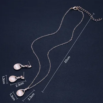 

TSHOU99 fashion zircon pink ROUND Crystal Opal Bridal Set Necklace Earrings Jewelry Two Piece Set