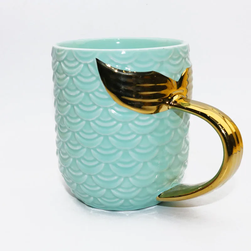 Золотой хвост русалки керамическая кружка с ручкой креативный для чая, кофе, молока персонализированные кружки рыбий хвост чашки новые подарки - Цвет: Небесно-голубой