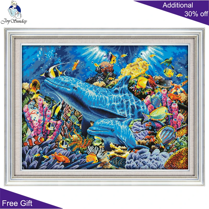 Joy Sunday Dolphin D952 14CT 11CT подсчитанный и отпечатанный домашний декор в океане Животные