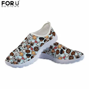 

FORUDESIGNS Cartoon Dog Print Cute Sneakers for Ladies Spring/Autumn Casual Mesh Loafers Flats Lightweight Shoes Women's