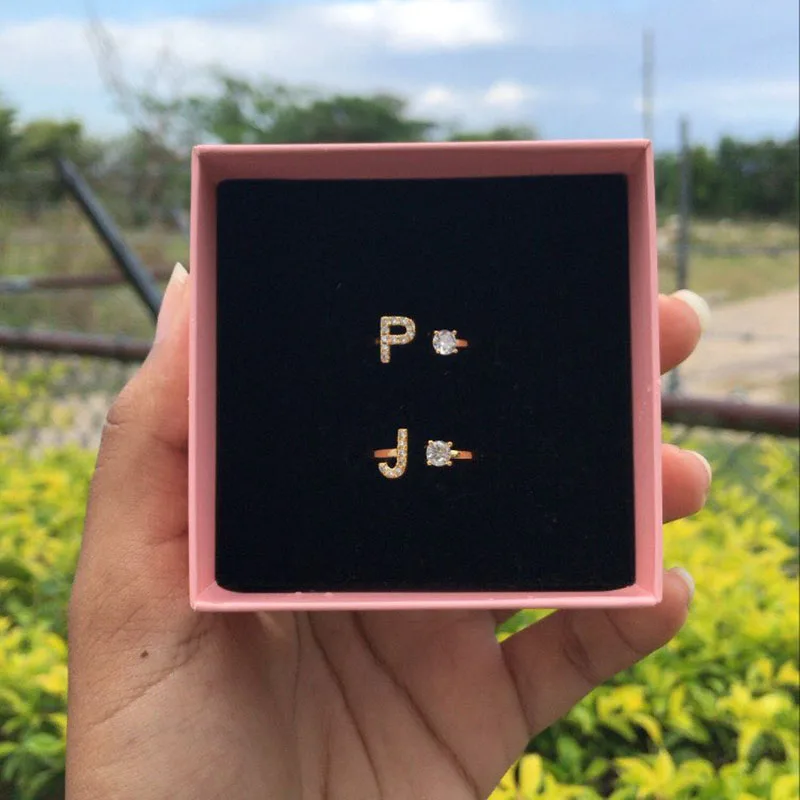 Initial A-Z 26 Letter Rings For Women Stainless Steel Gold Adjustable Opening Ring Name Alphabet Female Wedding Jewelry Gift