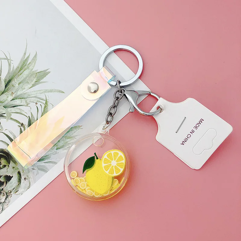 big lemon Милый движущийся брелок с жидкостью акриловый фруктовый зыбучий песок брелоки в виде бутылок сумка брелок автомобильный брелок прекрасный автомобиль Подвесные Подарки - Цвет: big lemon