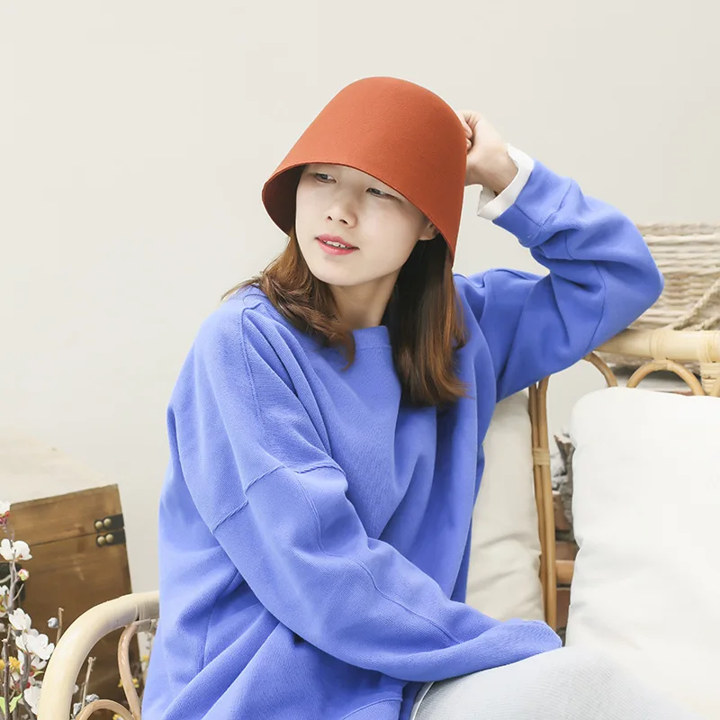 Skup Kapelusz kobiety 2019 nowy rybak kapelusz jesień i zima na zewnątrz wełna wiadro kapelusz japoński jednolity kolor dzwon w kształcie Cap mężczyźni wiadro kapelusz