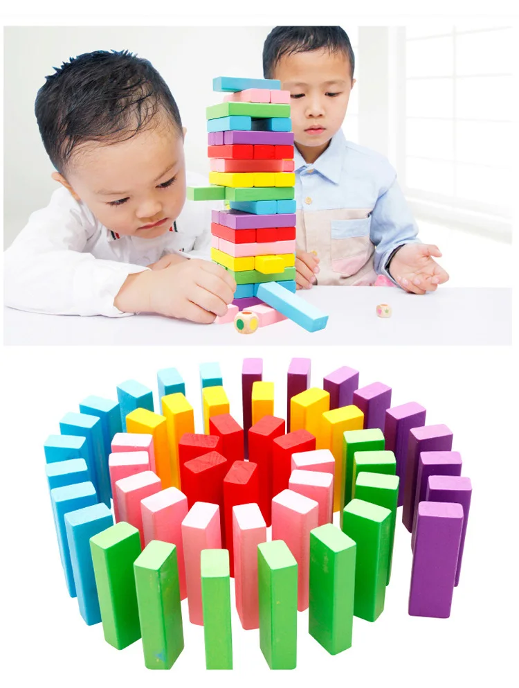 48 шт./компл. красочные радужной расцветки для детей строительные блоки деревянные игрушки для фильтра Domino, настольные игры деревянные детские Обучающие Развивающие игрушки для детей