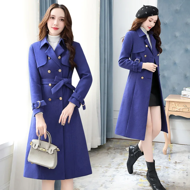 

Comfortable Fashion Woolen Jacket Double Breasted 2019 Winter Mid-length Elegant