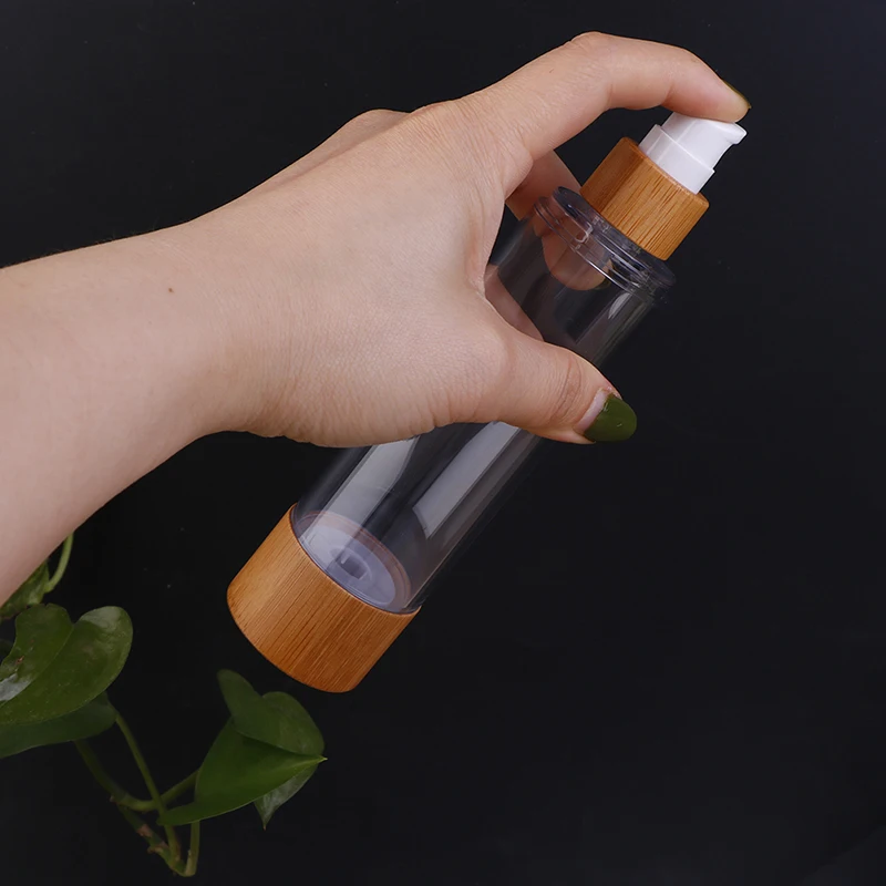 20ml-120ml Empty Airless Vacuum Pump Bottles Eco-friendly Bamboo Refillable Bottle For Makeup Cream Serum Lotion Skin Care